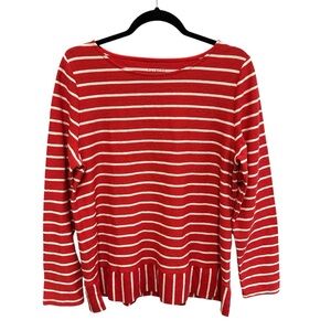 Talbots red white striped ribbed tunic top beach coastal nautical summer Size XL